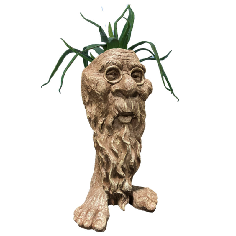 Muggly's Grandpa RIP Face Statue Planter, Stone Wash