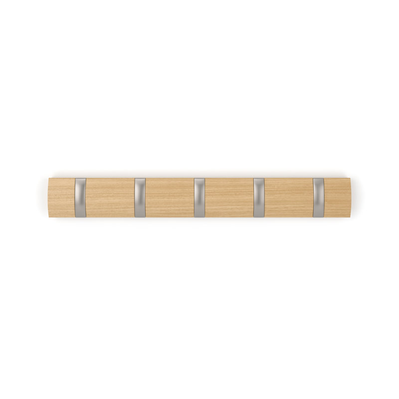 Flip 5-Hook Wall-Mounted Coat Rack, Solid Wood with Flip-Down Hooks for Entryway, Bedroom, Office, Natural