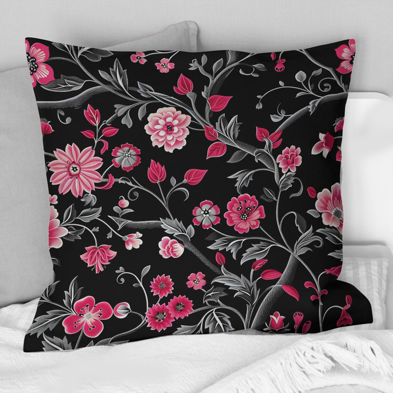 Pink Green Modern Floral Gardens V - Modern Throw Pillow, 16"H x 16"W