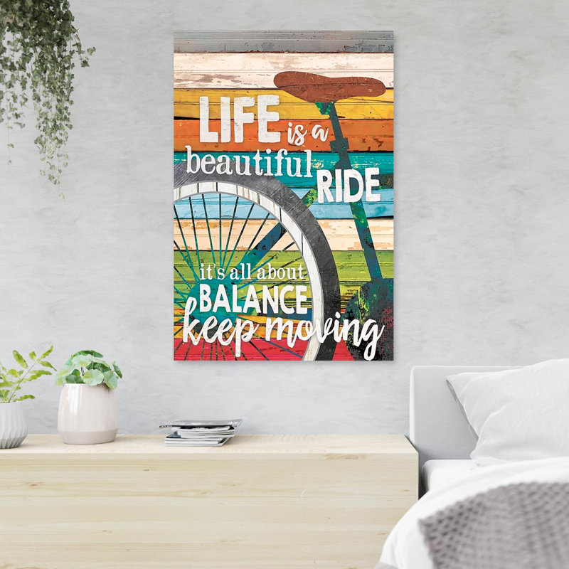 Une bicyclette - «L Life Is A Beautiful Ride», reproduction d'art graphique sur toile tendue, H 36 po x l 24 po x P 2 po