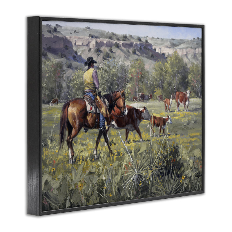 Cowboy Over donnanting Pasture, estampe numérique encadrée, design par Jack Sorenson, H 11 po x l 14 po