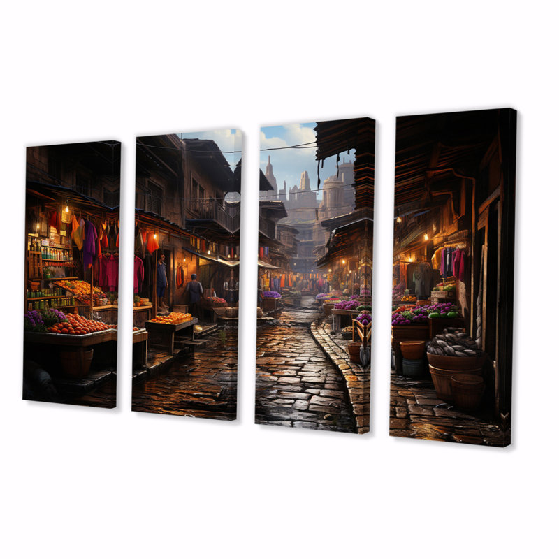 Brun, orange, art mexicain, marché de l'art sur toile, 4 pièces