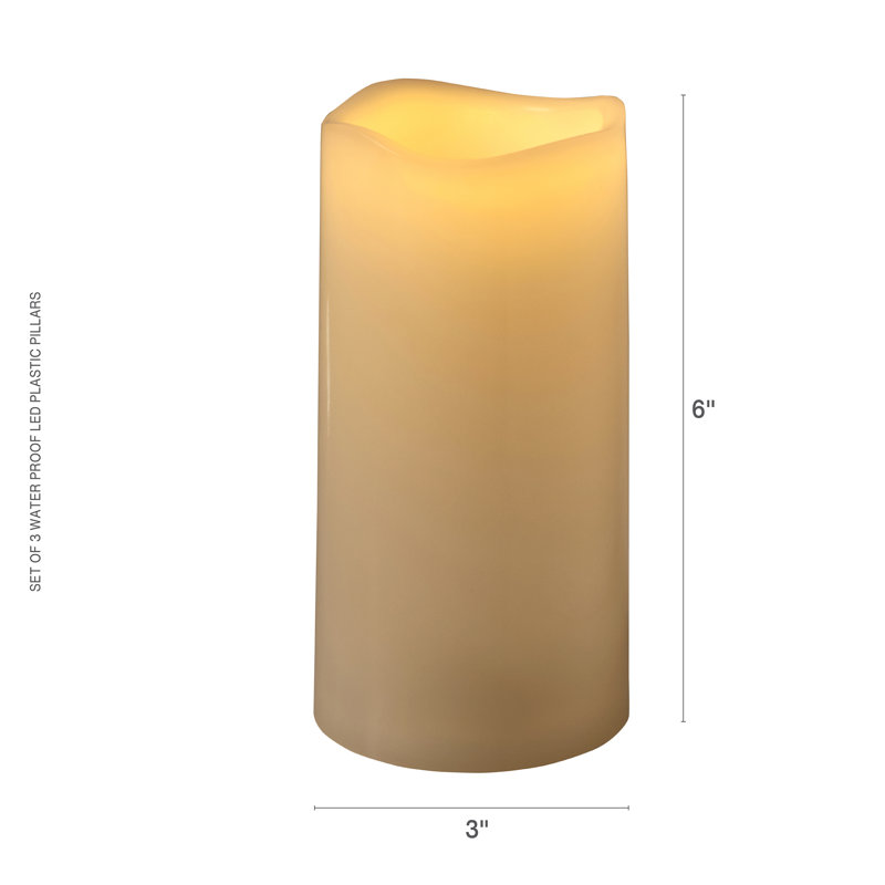 Set of 3 Waterproof LED Pillars, 3X6 Inch, White