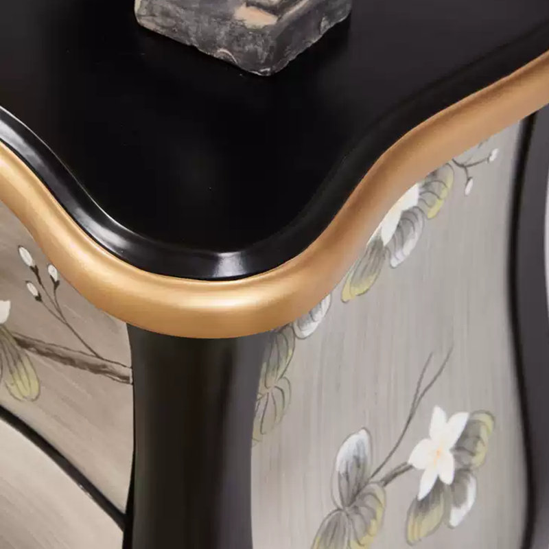Commode décorative en feuille d'argent peinte à la main, H 35,43 po x l 47,24 po x P 20,08 po