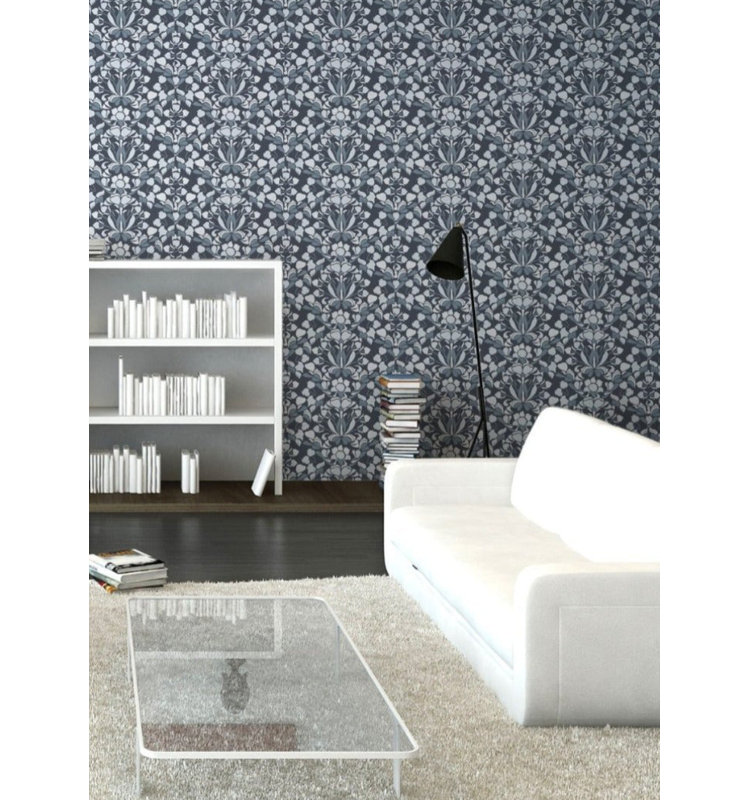 Nomad Snapdragon 10' L x 24" W Wallpaper Tile, Navy Blue, Peel & Stick