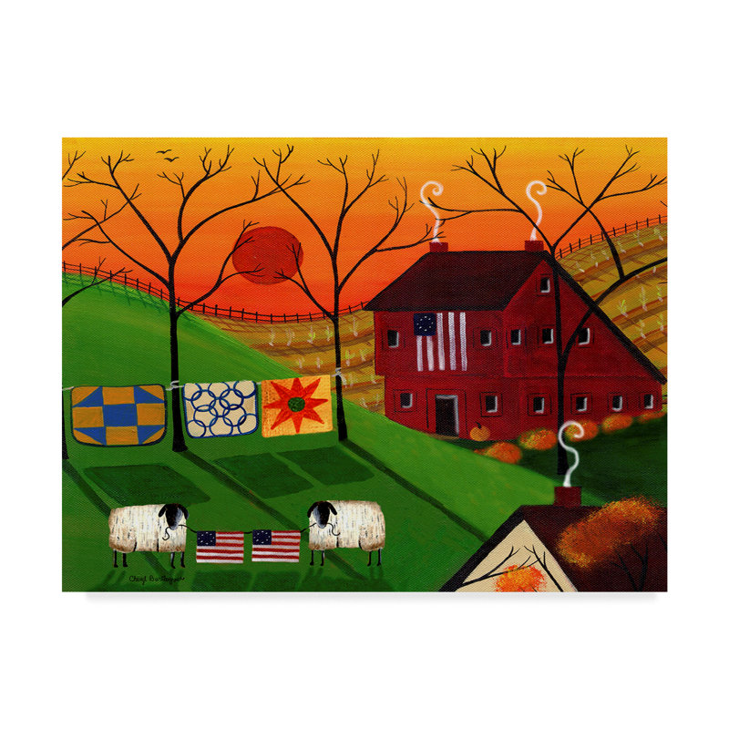 "Americana Sunrise Sheep" par Cheryl Bartley - reproduction d'art sur toile tendue, H 18 po x l 24 po x P 2 po