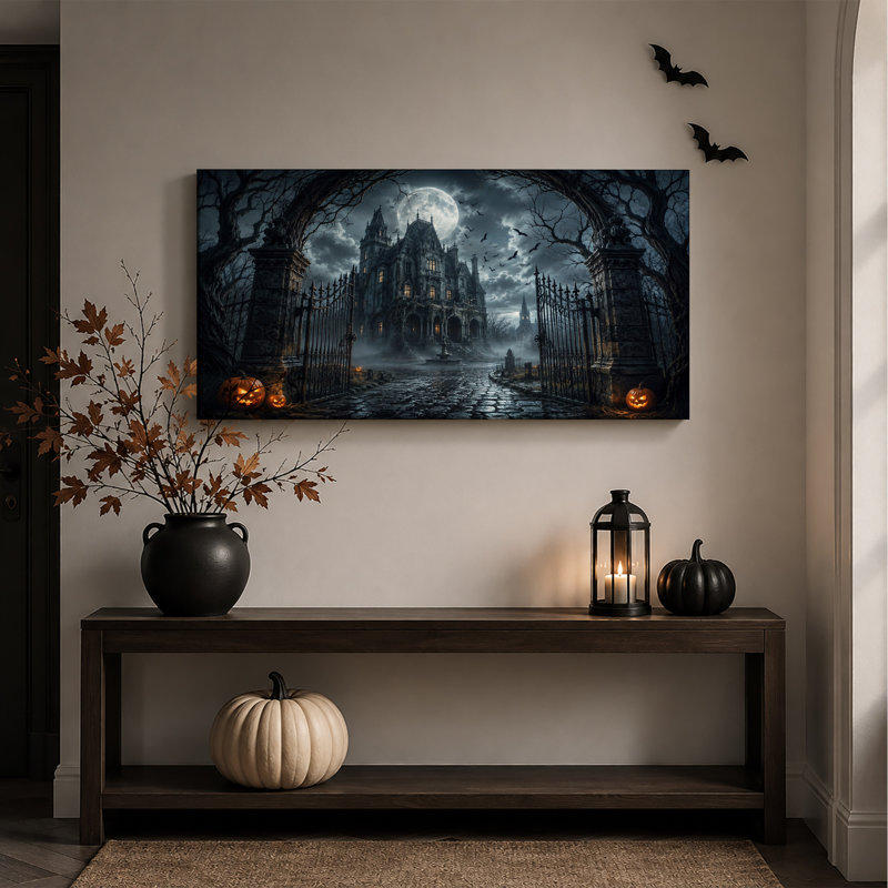 Art mural sur toile Spooky Gothic Mansion Under Full Moon, L 40 po x H 20 po
