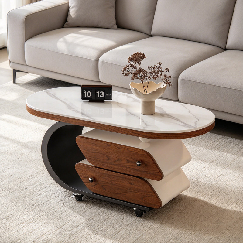 Haings Slate Top Coffee Table, 19.68" H x 31.49" W x 15.74" D, Gray / Black / White, Marble