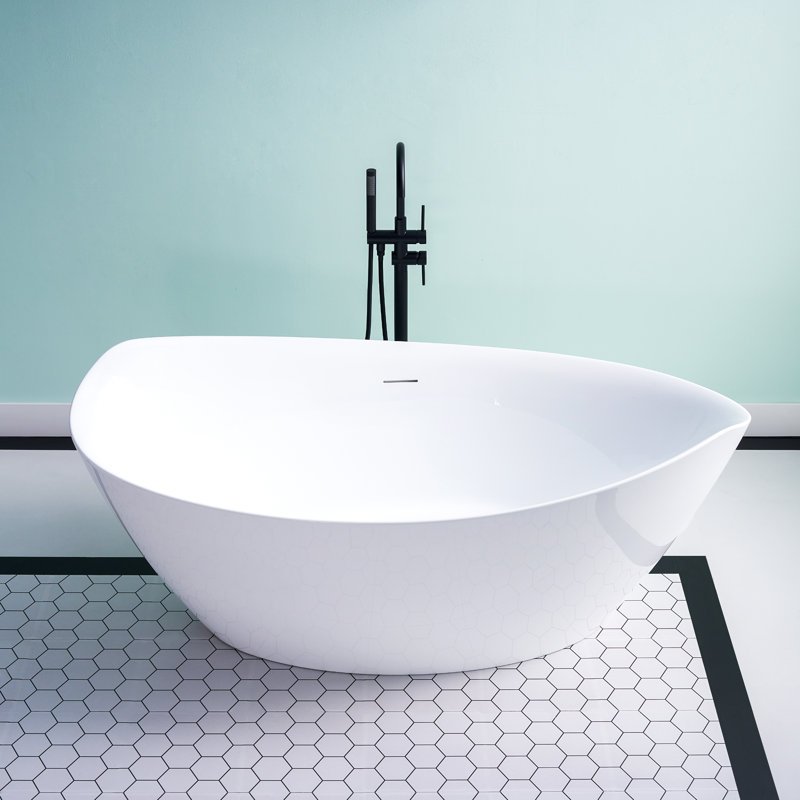 70'' W,65 GALLONS Freestanding Acrylic Soaking  Bathtub With Drain And Overflow Holes