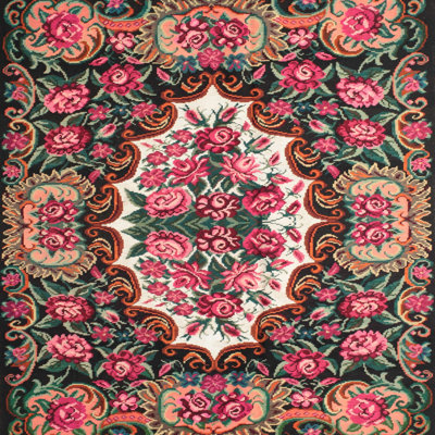 Tapis traditionnel rose / orange / vert Cambarville