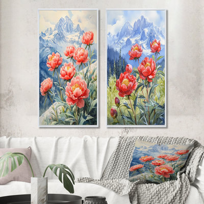 Pivoines et sommets estivaux I - Collection de 2 panneaux muraux floraux