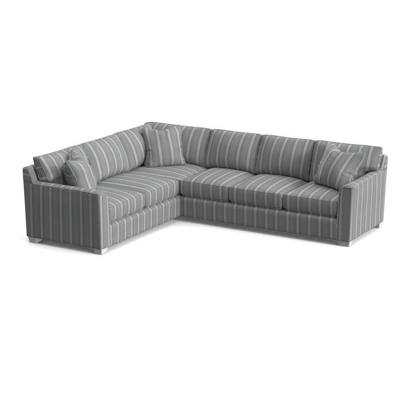 Frye L-Sectional, Right Hand Facing, Frost White, Light Blue and White Stripe; 0256-54