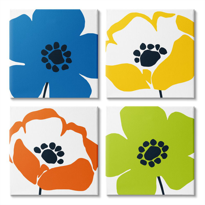 «Vibrant Modern Floral Collage Multi-Color Pop» par Wild Apple Portfolio - ensemble de 4 impressions, Toile tendue