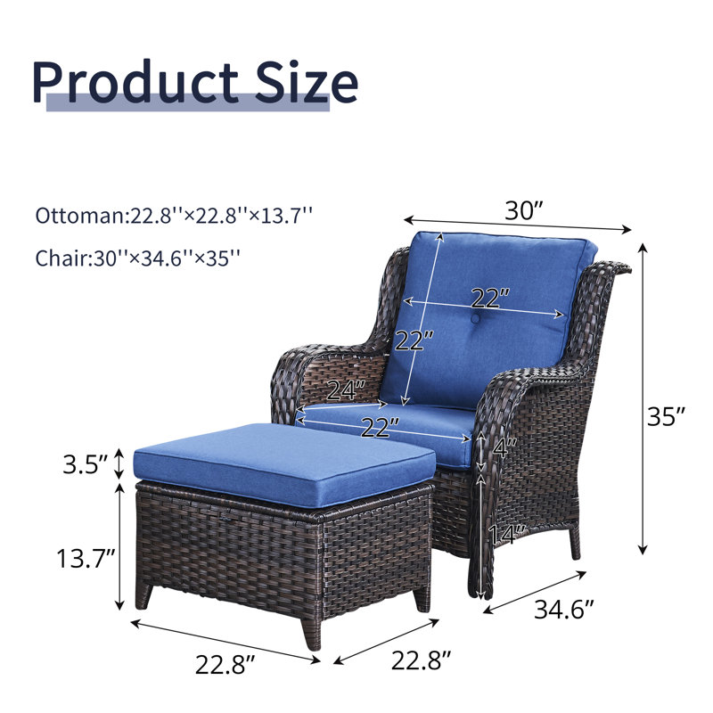 Deb Wicker Patio Chairs with Cushions, Brown/Blue