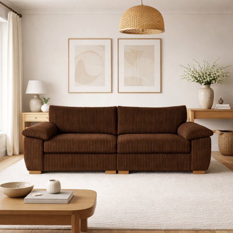 2 Seater Corduroy Sofa, Brown