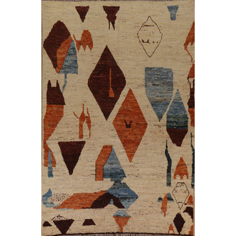 Tapis géométrique en laine marocain fait à la main 7 x 10