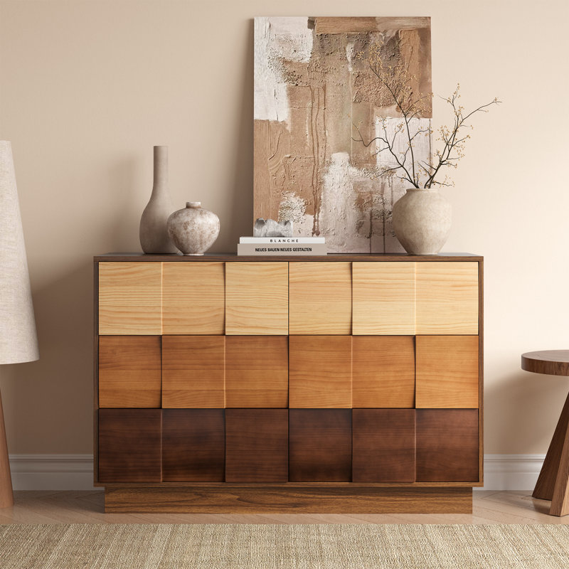 Commode en bois massif à 6 tiroirs de 47,2 po de couleurs contrastantes