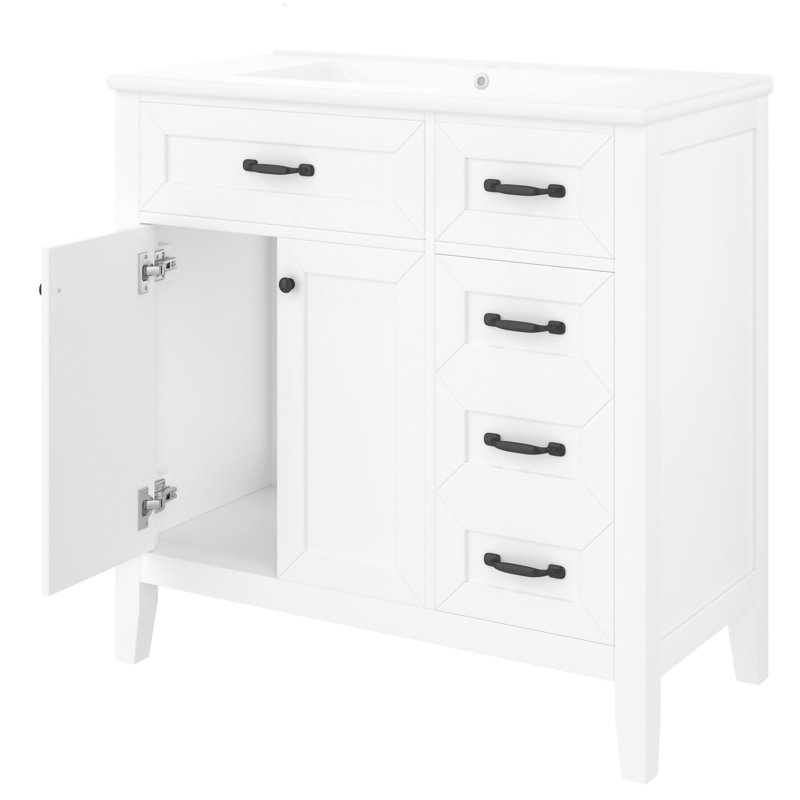Ensemble de meuble-lavabo 36 po avec évier, armoire de salle de bain avec 5 tiroirs, structure solide et panneau en bois aggloméré