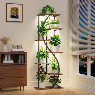 Support pour plante de 59 po de hauteur avec plante d'intérieur à 7 niveaux, étagère de fleurs en forme de S, étagère de rangement en coin pour salon, patio et balcon
