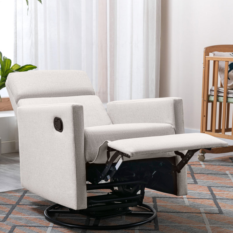 Modern Rocking Recliner Chair With High-Density Foam And Sturdy Wood Frame, Tan