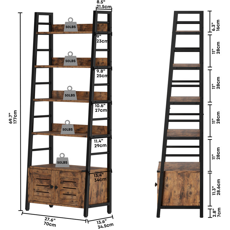 CAPHAUS 67 in. Rustic Oak Bookcase Shelf Organizer, 24 in. W 5 Tier Ladder Bookshelf for Home Office, Living Room and Kitchen