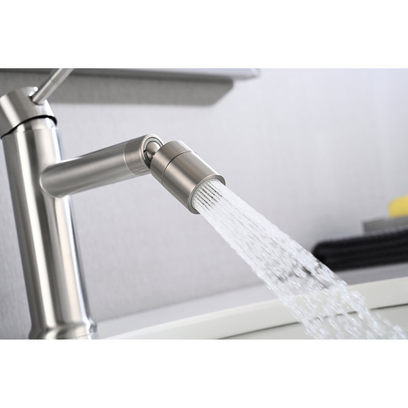 Brushed Nickel 2 Mode Bathroom Sink Faucet, 360 Rotating Aerator, Stainless Steel Applied Faucet In Nickel, High