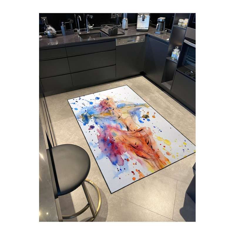 Tapis décoratif lavable à motif dessiné enfant fille, Carré 4 pi 11 po