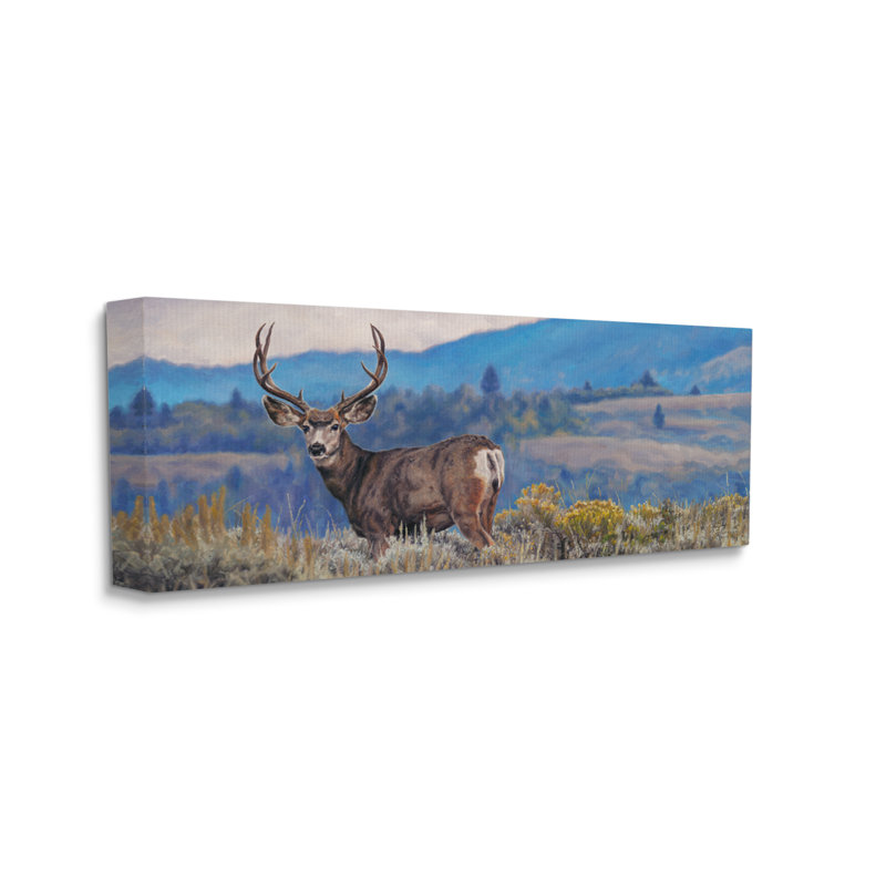 «Au-891», toile «Elk Wildlife Mountain Landscape On Canvas» par David Graham, peinture, H 10 po x l 24 po x P 1,5 po