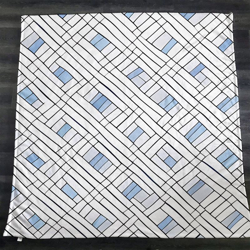 Throw Blanket, 51" W x 60" L, Striped/Abstract, Blue/Black/White