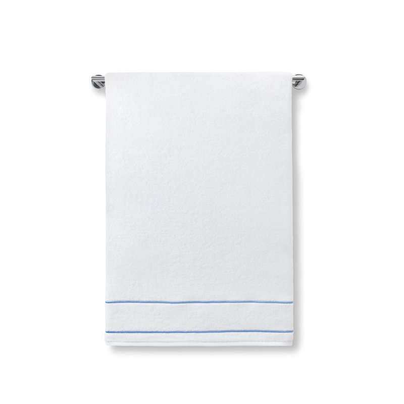 Cotton Plush Bath Towel, White/Periwinkle