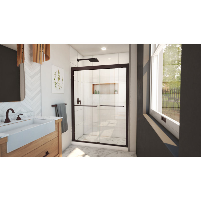 Porte de douche coulissante double sans cadre Duet Plus l 50 po x H 72 po x H 72 po, Bronze huilé