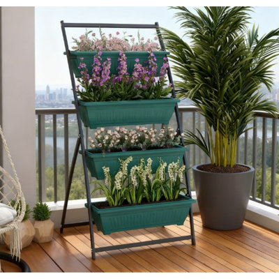 Space-saving Black Steel Planters With Adjustable Multi-tier Design