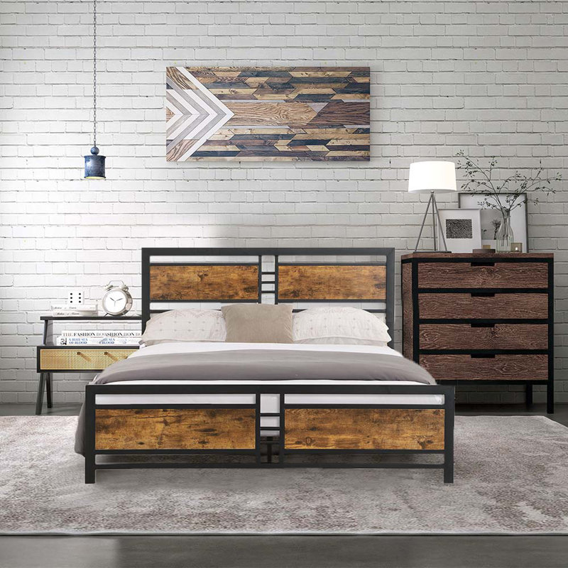 Slat Bed, King, Brown/Black