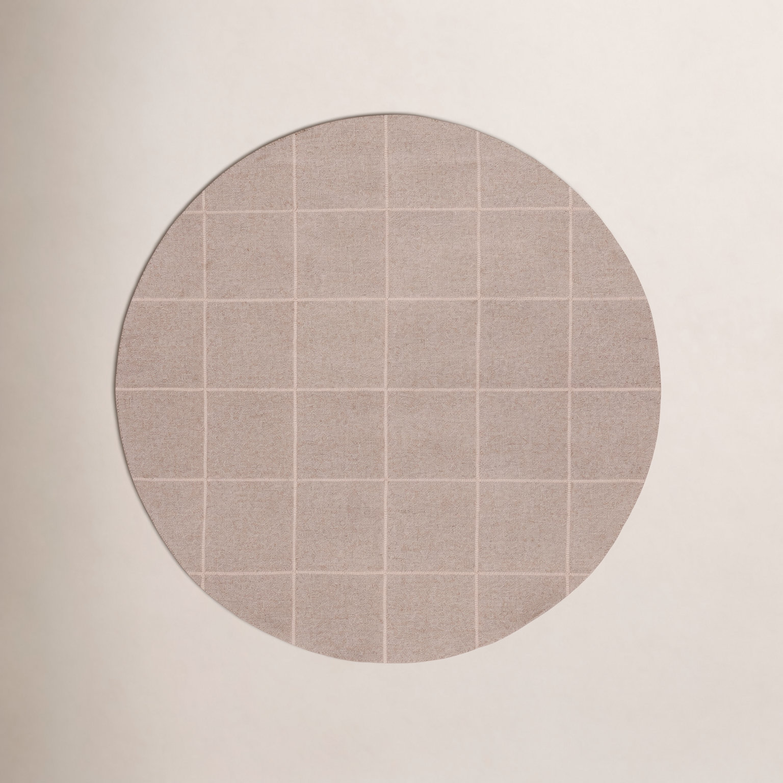 Beige Hand-Tufted Geometric Wool Rug, Round 6'