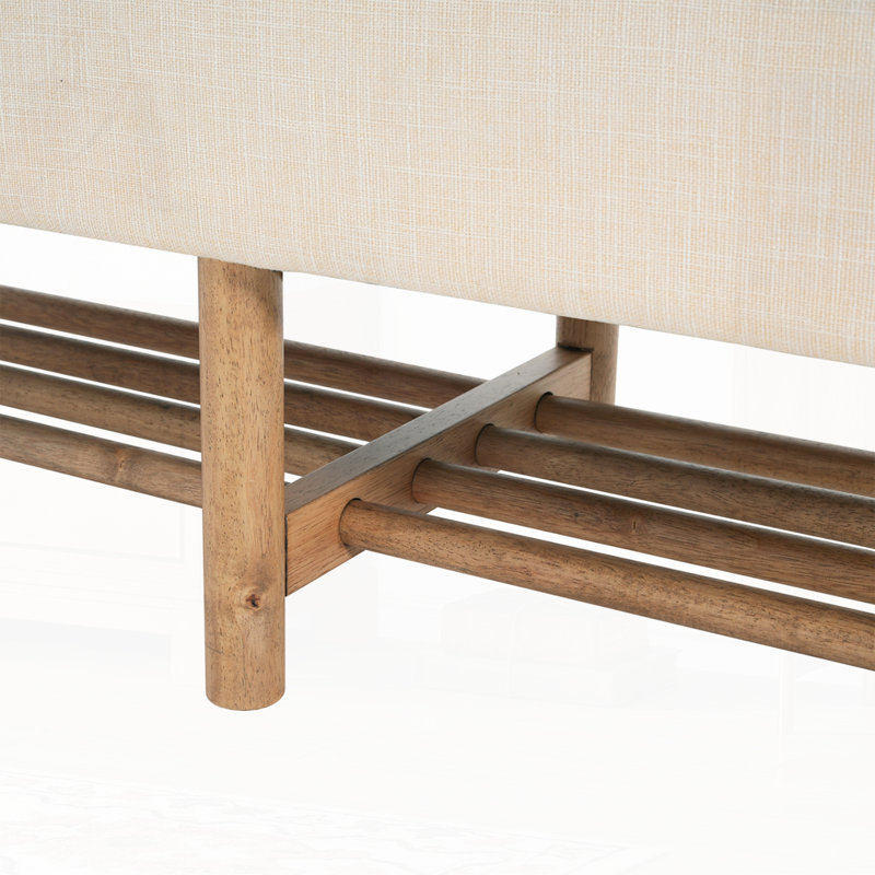 Rectangular Upholstered Linen Fabric Ottoman Bench