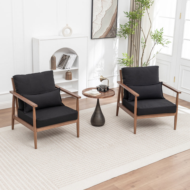 Ensemble de 2 fauteuils rembourrés en bois massif Rayn, Noir