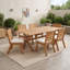 Ensemble de salle à manger d'extérieur 7 pièces en bois d'acacia massif avec table extensible finition teck et 6 chaises beiges rembourrées, idéal pour les repas sur la terrasse, dans le jardin, la cour, le patio, la pelouse et au bord de la piscine.