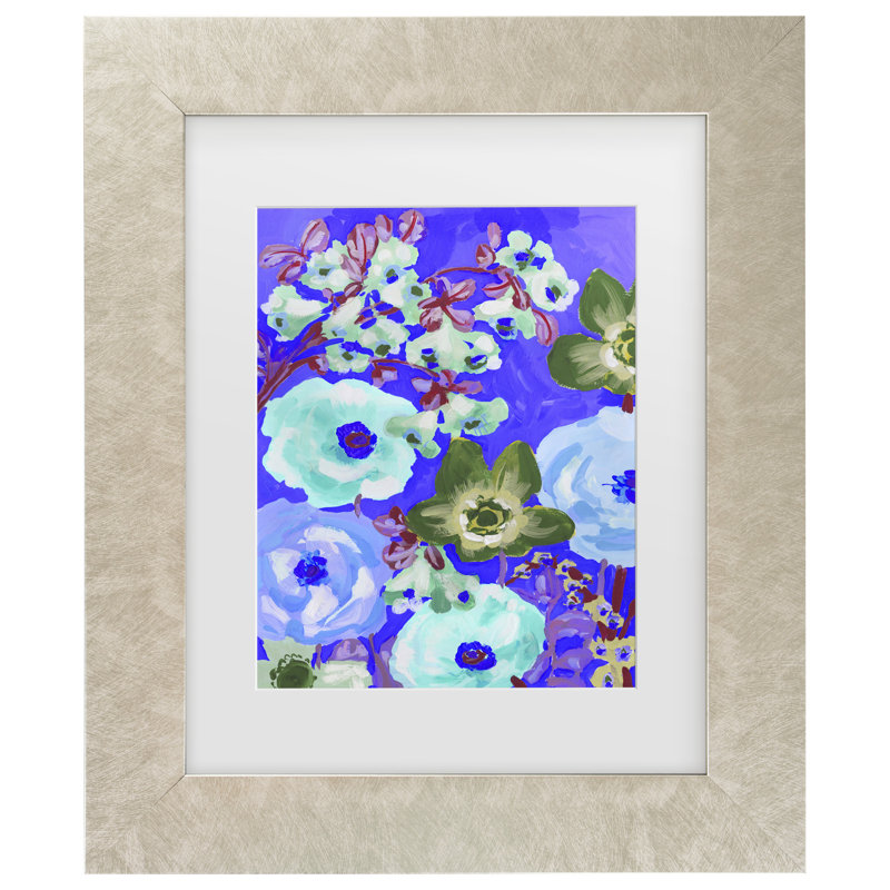 Art encadré «bol Ania Zwara Green Anemones» sur fond bleu cobalt, H 14,5 po x l 17,5 po, Cadre crème