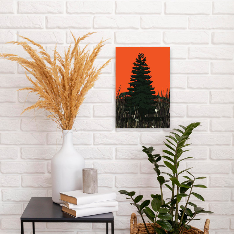Arbre au crépuscule, paysage audacieux de pin, H 18 po x l 12 po