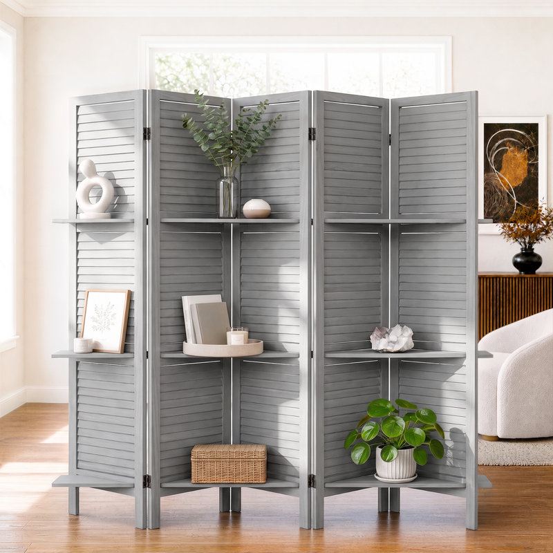 Paravent double face avec tablettes pour la séparation des pièces, 5, L 79 po x H 67 po, gris