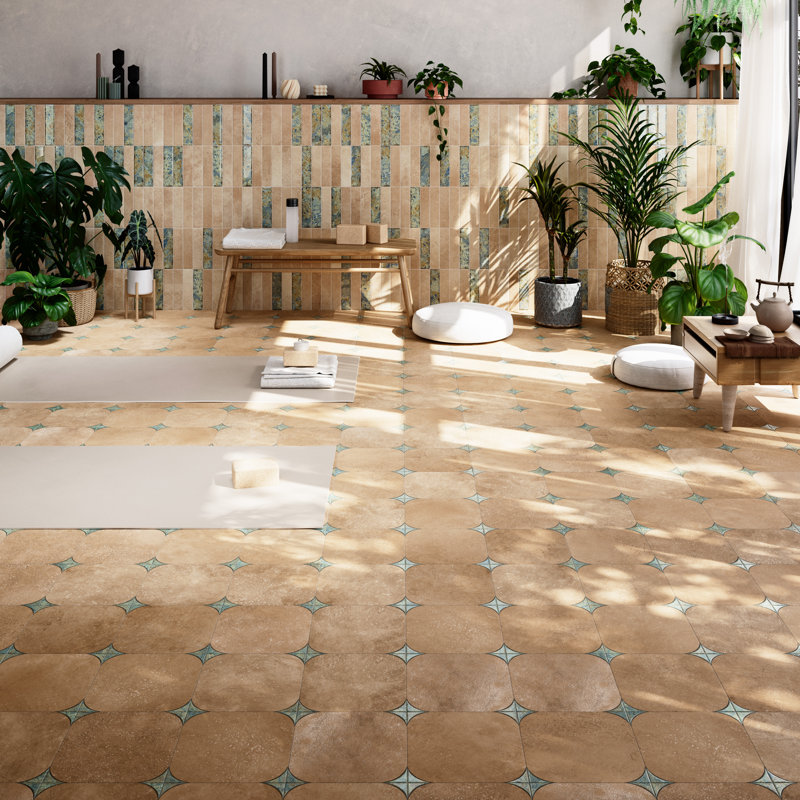 Atlas Star Quartet 9-3 / 4 po X 9 3/4 po Carreau de porcelaine pour plancher et mur, Brun/vert