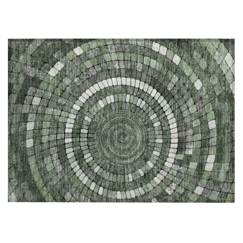 Machine Washable Indoor/Outdoor Husby ACN2216 Geometric Rug, Rectangle 1'8" x 2'6"