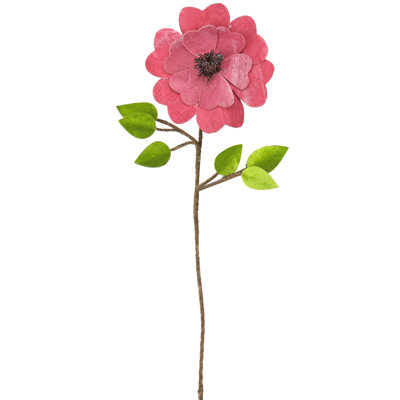 21.5" Pink Heart Flower with Stem and Leaves Christmas Pick