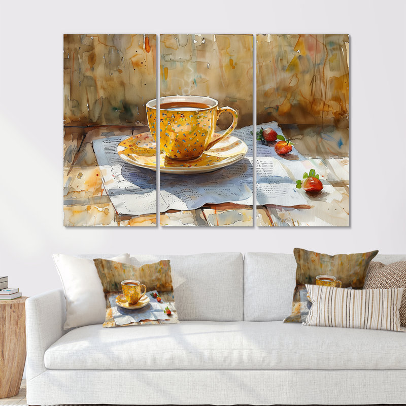 «White Beige Cozy Cup Of Coffee II», ensemble de reproductions d'art mural café, H 40 po x l 60 po x P 1 po