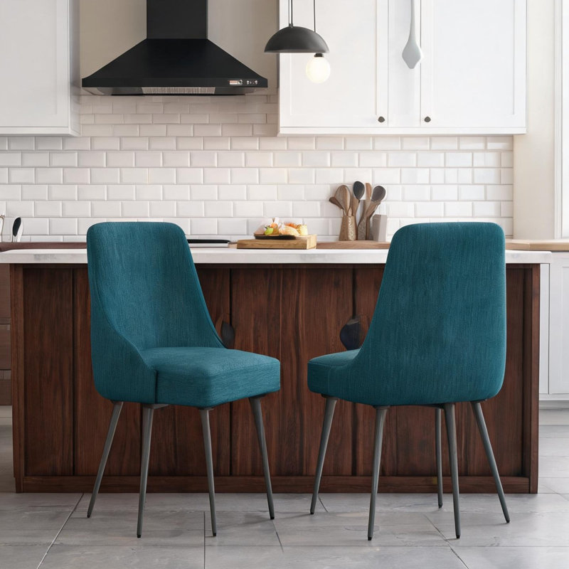 Ensemble de 2 chaises d'appoint modernes rembourrées en tissu avec pieds en fer thermolaqué, bleu sarcelle