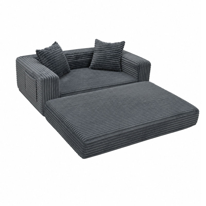Canapé-lit convertible sans ossature, canapé de sol pliable 2 en 1 en velours côtelé, futon rembourré pour salon, appartement, dortoir et petits espaces