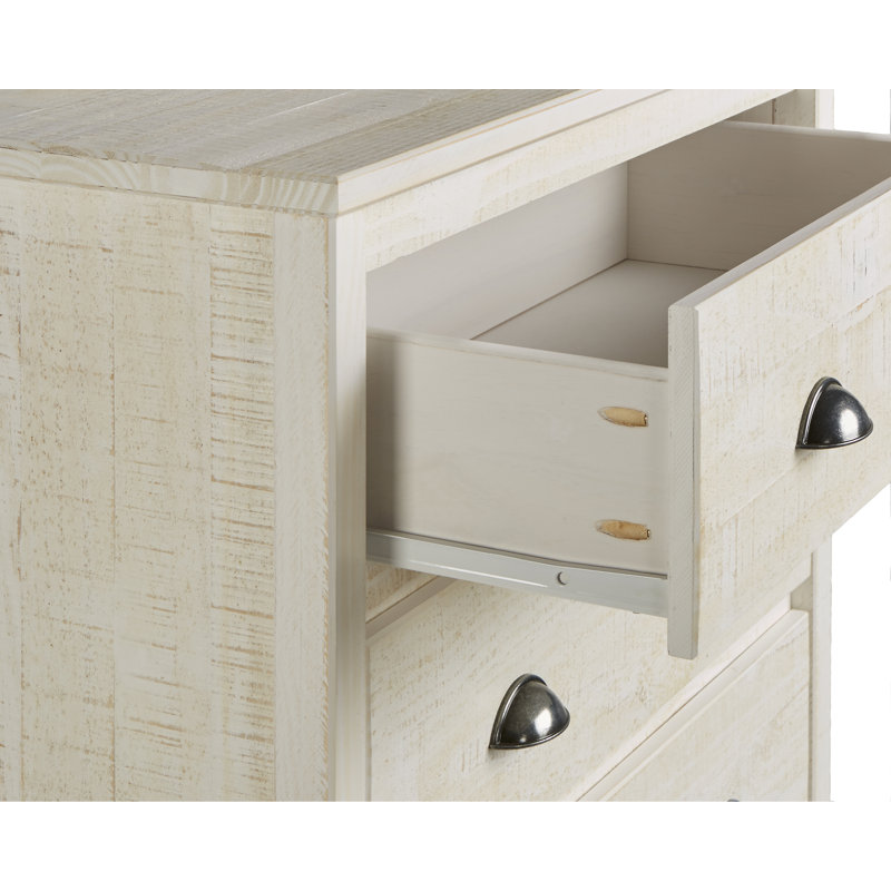 Altamirano 33" W Solid Wood 5-Drawer Dresser, Shabby White