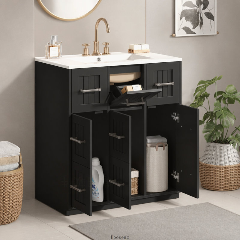 Meuble-lavabo de 30 po avec lavabo encastré et tiroirs, surface peinte, portes à fermeture en douceur, armoire de salle de bain avec tiroir basculant
