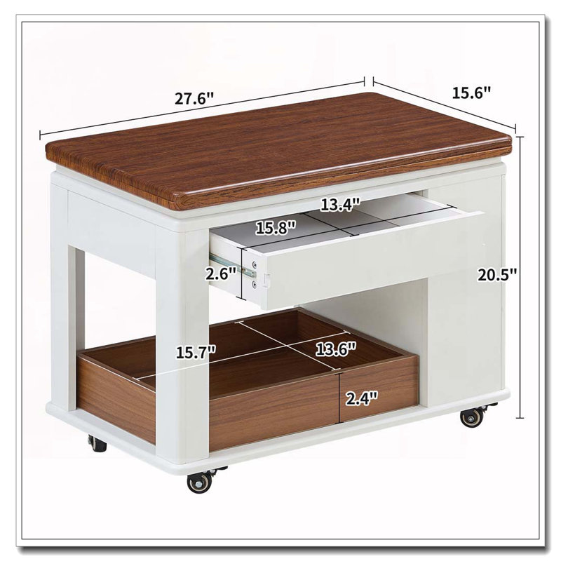 Table basse avec plateau pliable et roulettes, Blanc