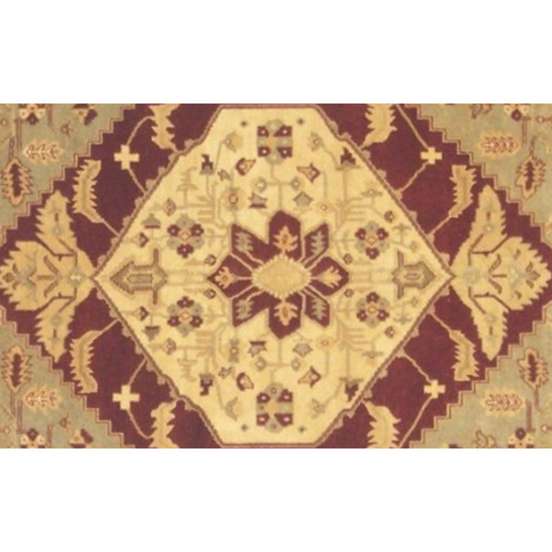 Tapis unique en laine noué à la main bourgogne / brun clair de 4 pi 6 po x 6 pi 6 po Purwin
